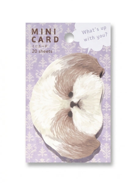 Cute Hokkori Dog Inu and Isu die-cut mini stationery cards by JapanoMono, featuring adorable dog illustrations on colorful backgrounds.