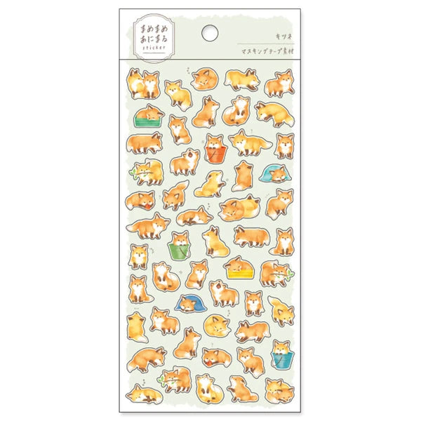 Colorful Mame-Mame-Animaru fox sticker from MIND WAVE featuring a cute fox design on a clear background.