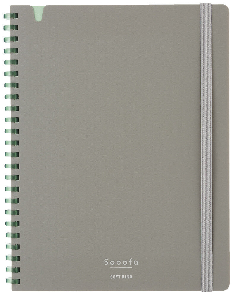 Zoomy BUNGU KOKUYO Sooofa soft ring grid notebook with pastel muted tones and 4mm square ruled pages, suitable for journaling or note-taking.