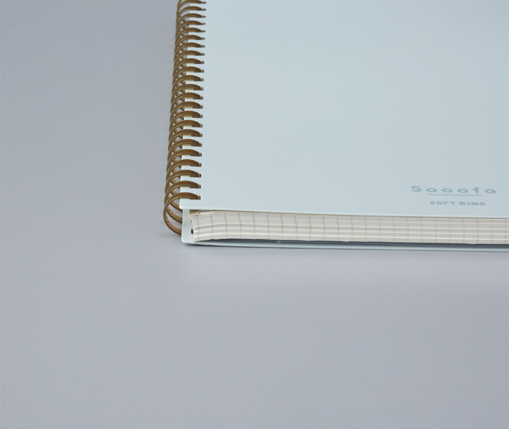 Zoomy BUNGU KOKUYO Sooofa soft ring grid notebook with pastel muted tones, 4mm square ruled pages, stationery journal product image.