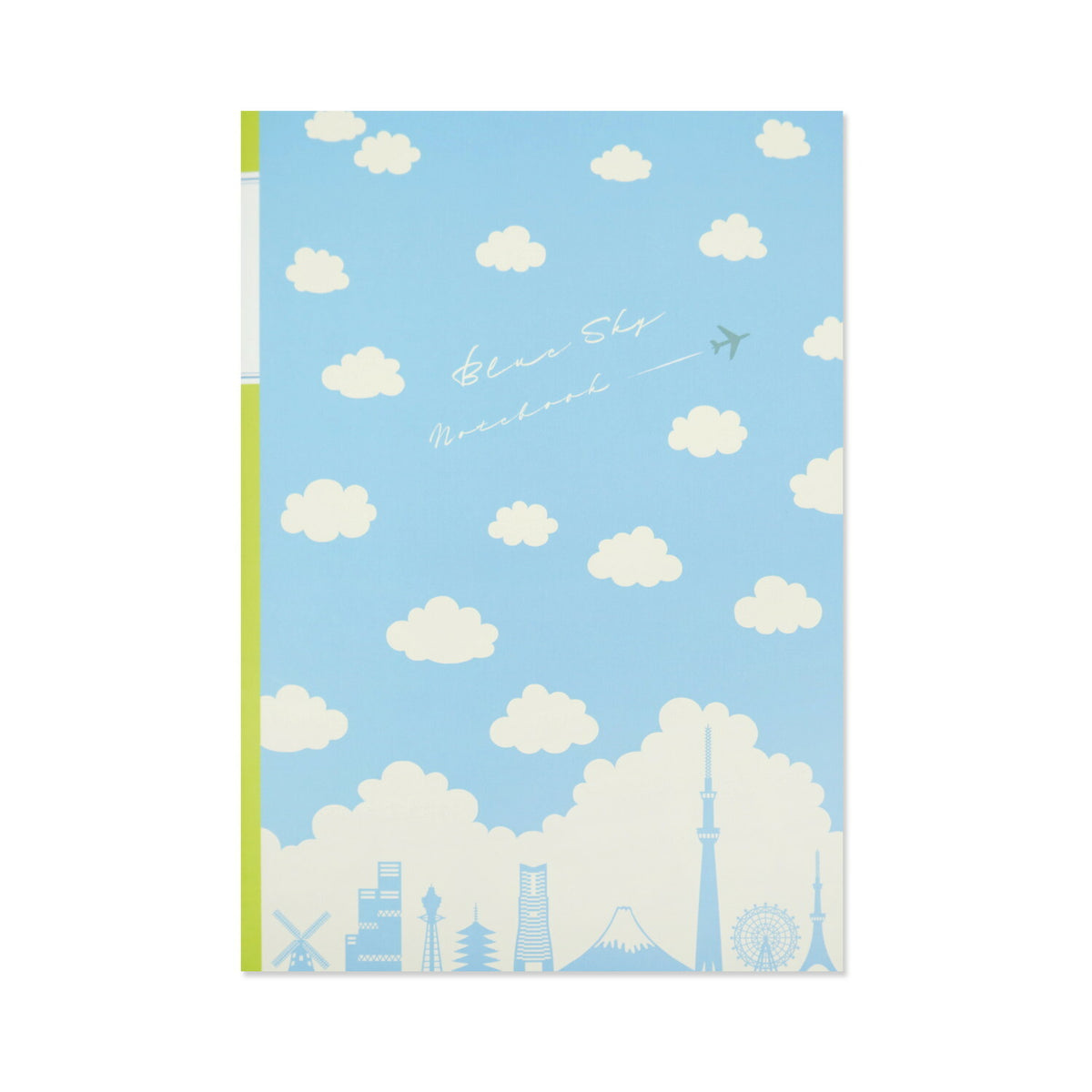 Frontia A5 notebook featuring pastel sky and Japan cityscape cover, ideal for note-taking and journaling in a compact size.