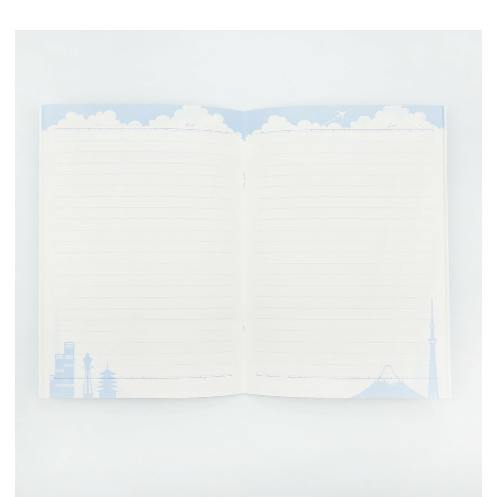 Frontia A5 notebook featuring pastel sky and Japan cityscape cover design, ideal for writing and note-taking.