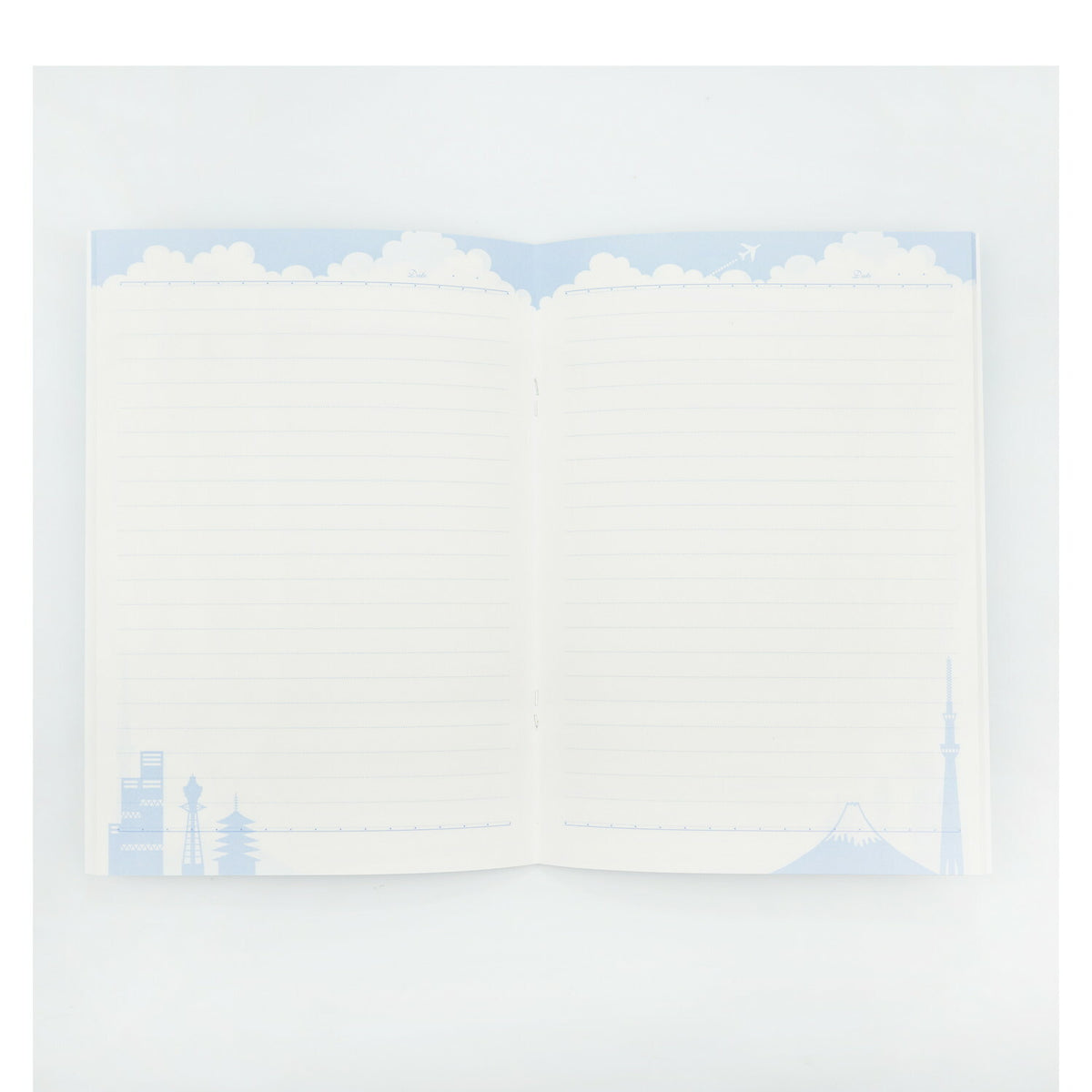 Frontia A5 notebook featuring pastel sky and Japan cityscape cover design, ideal for writing and note-taking.