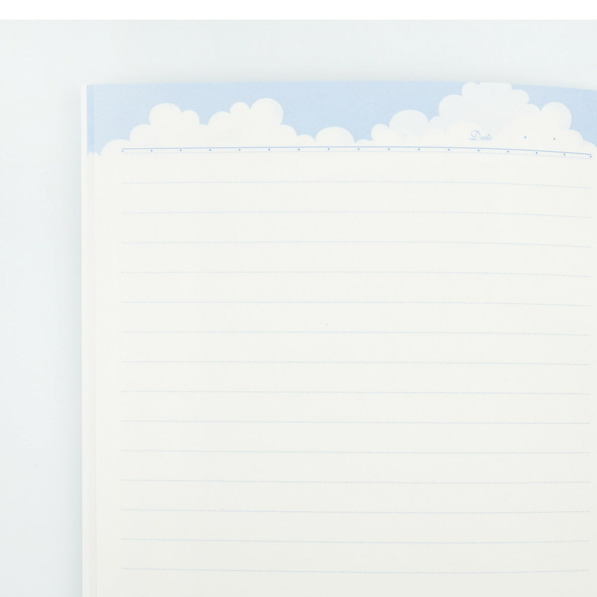 Frontia A5 notebook with pastel sky and Japan cityscape cover, featuring a spiral binding and lined pages.