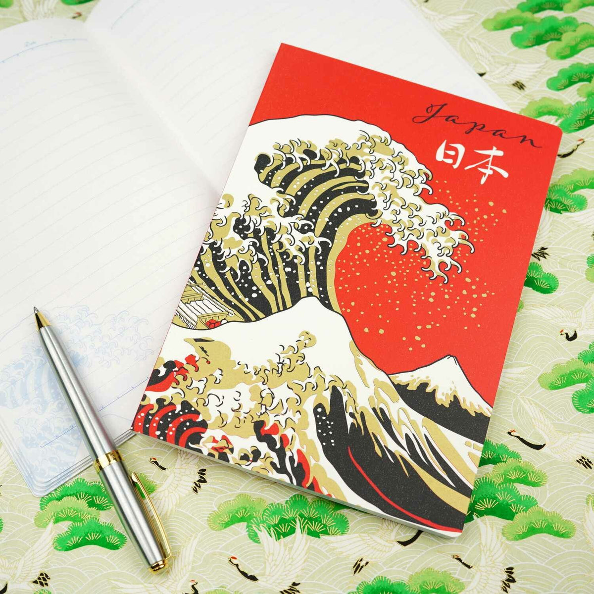 Frontia A5 Notebook featuring Fuji and Wave cover design, with lined pages for note-taking and writing.