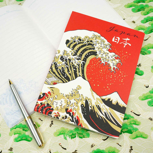 Frontia A5 Notebook featuring Fuji and Wave cover design, with lined pages for note-taking and writing.