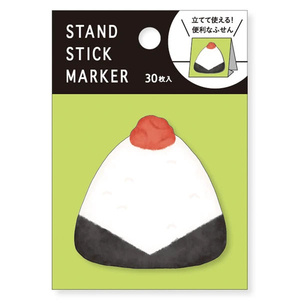MIND WAVE sticky notes stand with onigiri-shaped stick markers, featuring white and pastel pink notes for organizing and bookmarking.
