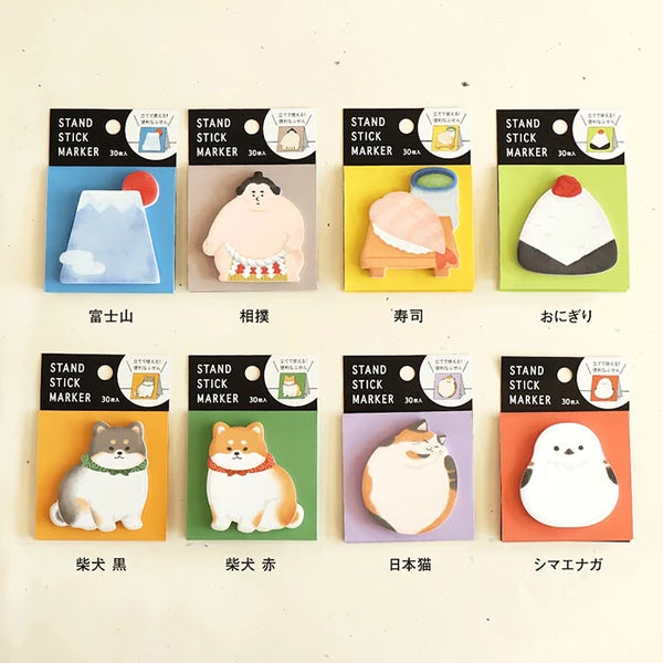 MIND WAVE sticky notes stand with Japanese cat design, featuring cute sticky note stick markers for organization and decoration.