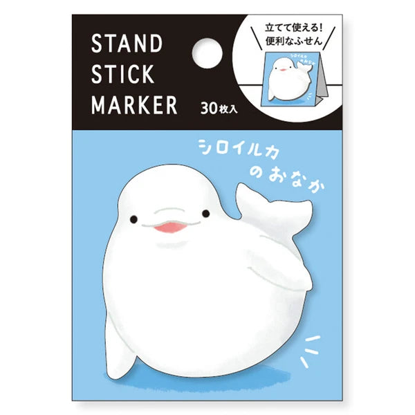 MIND WAVE Sticky Notes Stand Stick Marker Beluga in white and blue with multiple sticky note pads and a stand for organization.