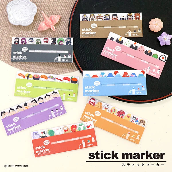 MIND WAVE Sticky Notes Stick Marker featuring Mount Fuji design, ideal for bookmarking and note-taking with decorative Japanese mountain imagery.