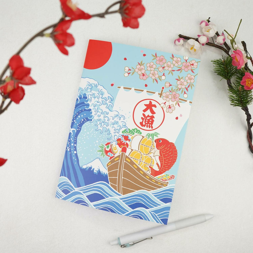 Frontia A5 notebook featuring a Tairyo ship and sea bream design on the cover, compact and perfect for note-taking.