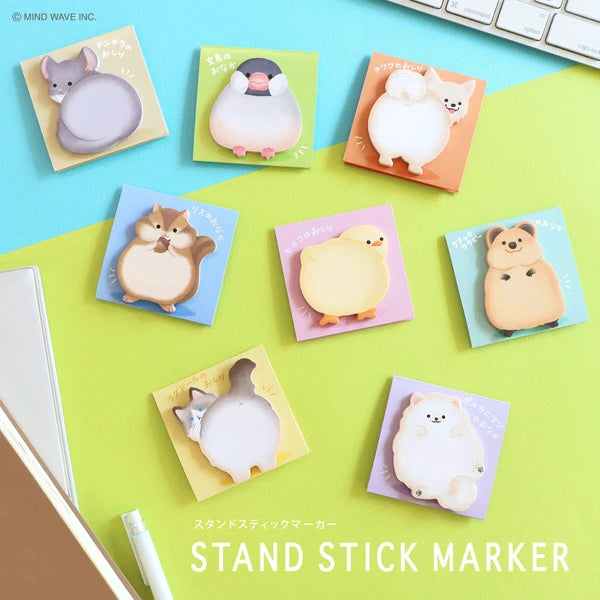 MIND WAVE sticky notes stand with squirrel-shaped stick marker, featuring colorful notes for organizing and marking pages.