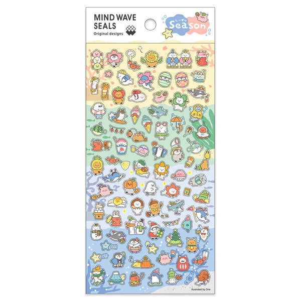 Colorful MIND WAVE Stickers Seal Season set featuring seasonal-themed sticker designs on a white background.