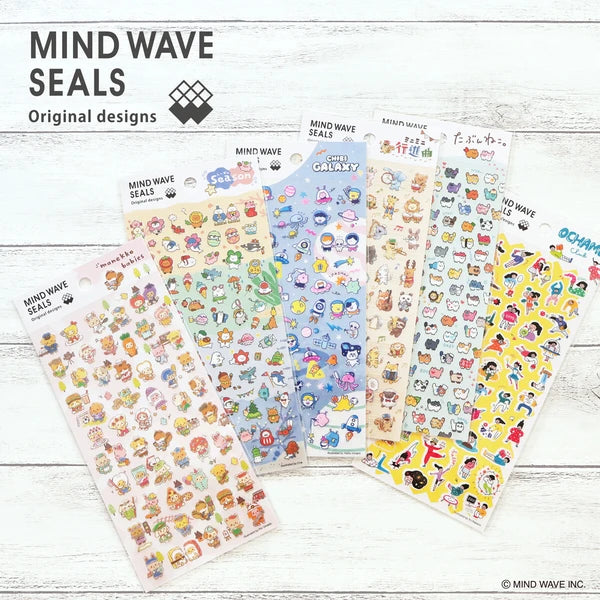 Colorful MIND WAVE Seal Season stickers featuring various sea animals and decorative designs on a white background.