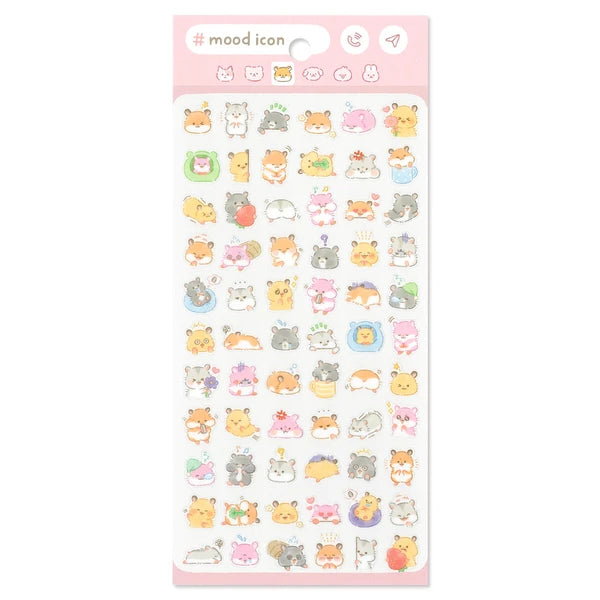Colorful MIND WAVE Hamusutaa stickers featuring playful cartoon characters and vibrant designs for decorating notebooks and laptops.