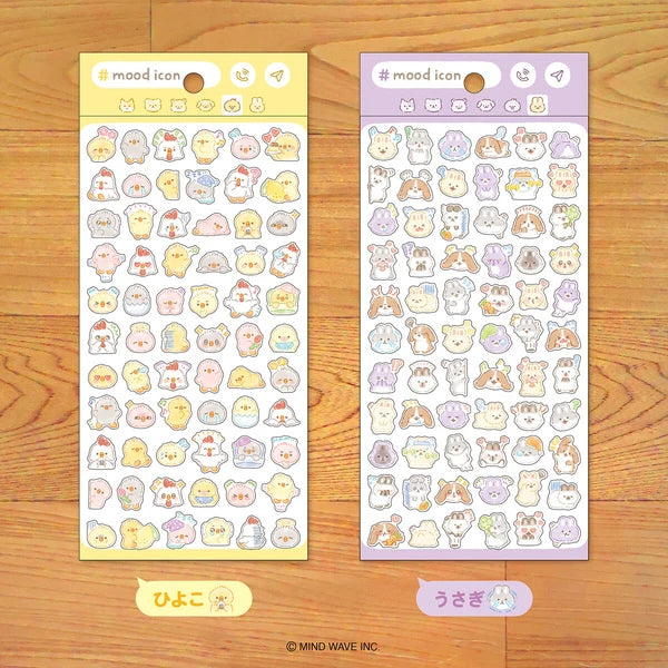 Colorful rabbit stickers from MIND WAVE featuring various cute rabbit designs on a clear background.