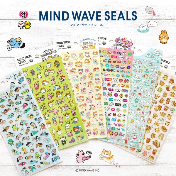 Colorful Fuca Fuca stickers by MIND WAVE featuring playful cartoon characters on a sheet of adhesive stickers.