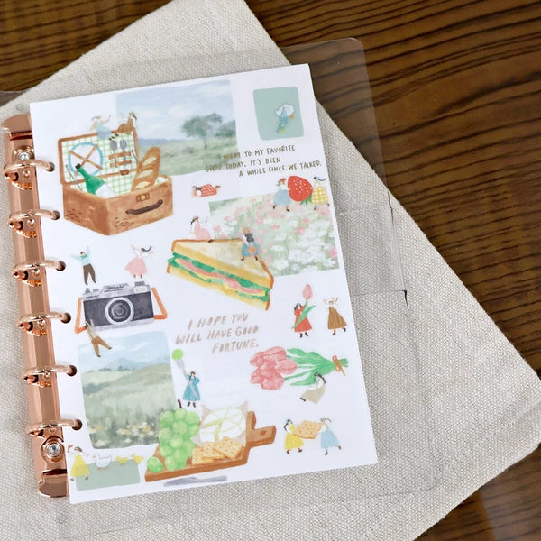 Colorful MIND WAVE Secret Picnic stickers featuring outdoor and picnic-themed designs on a white background.
