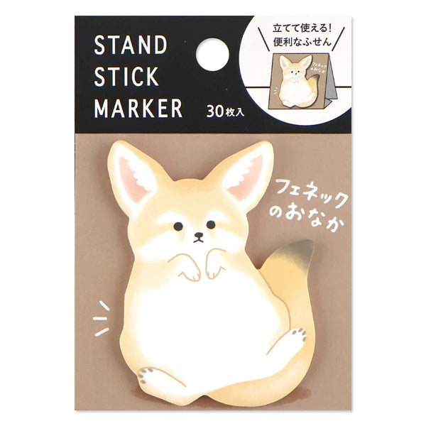 MIND WAVE sticky notes stand with stick markers featuring a cute fennec fox design, perfect for note-taking and organization.