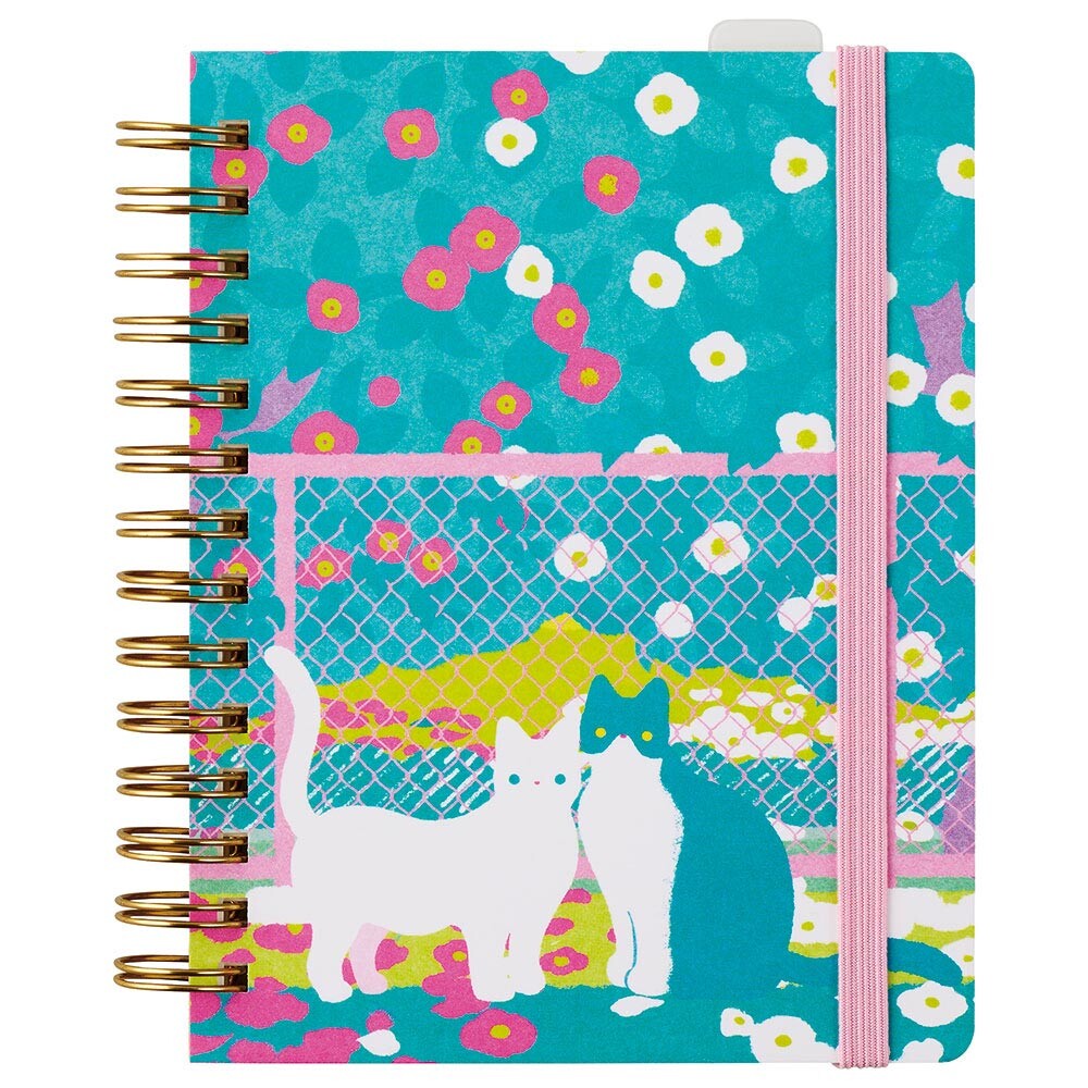 Cute cat and floral comic-style ring journal notebook by Zoomy BUNGU, featuring colorful cover art and spiral binding.