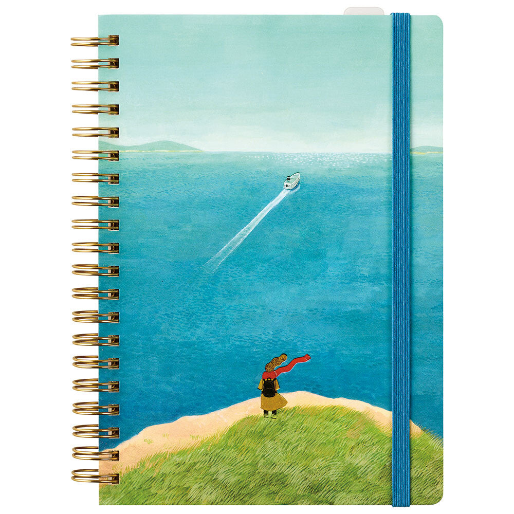 Zoomy Bungu scenic ocean cliff and speedboat comic-size ring journal, featuring vibrant ocean and boat illustration on the cover.