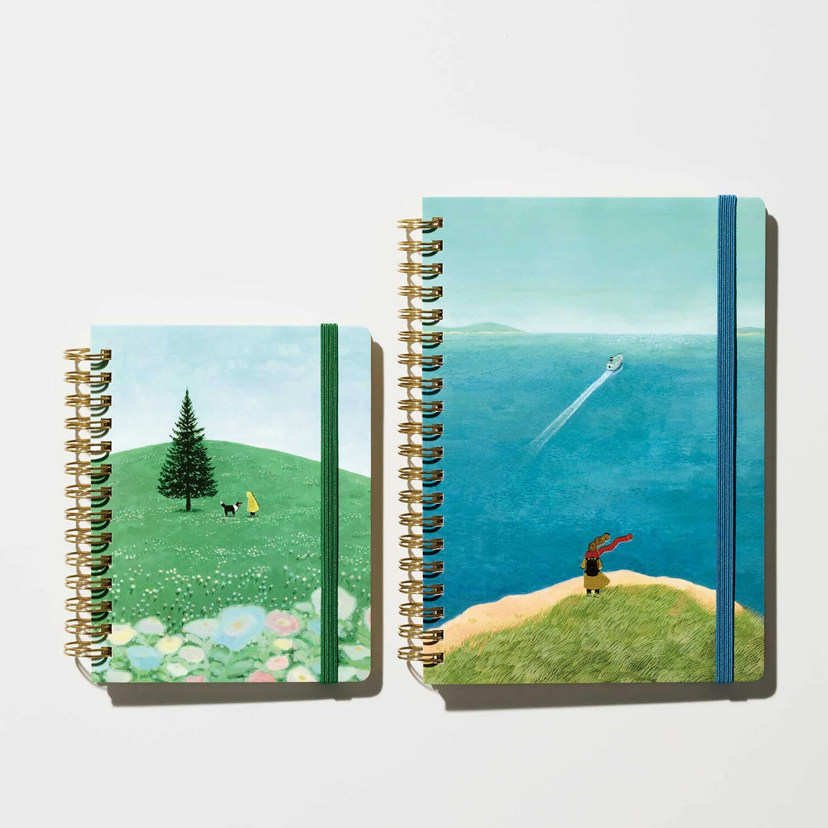 Zoomy BUNGU scenic ocean cliff and speedboat comic-style ring journal notebook, featuring vibrant ocean and boat illustrations.
