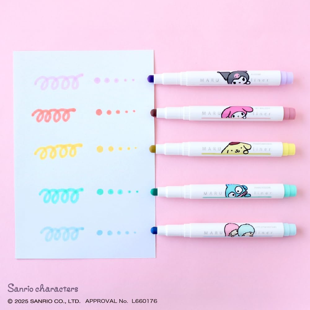 JapanoMono Epoch Chemical Sanrio Maru Liner Sweets highlighter set with five colorful stationery highlighters in a display box.