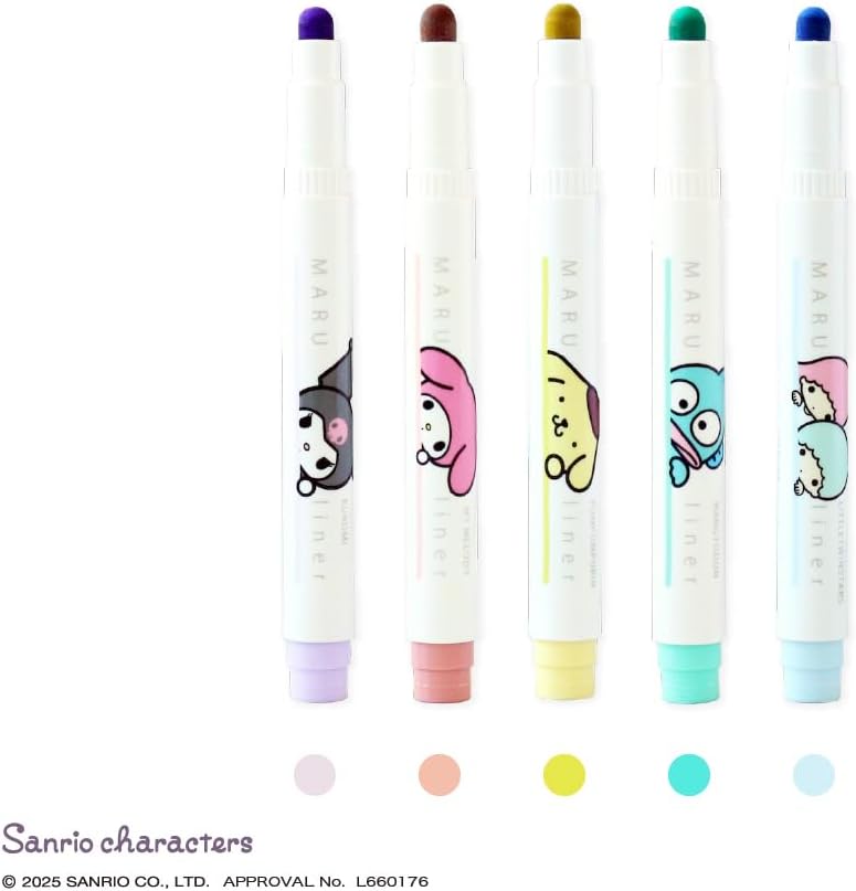 JapanoMono Epoch Chemical Sanrio Maru Liner Sweets highlighter set with 5 colorful stationery highlighters arranged in a display
