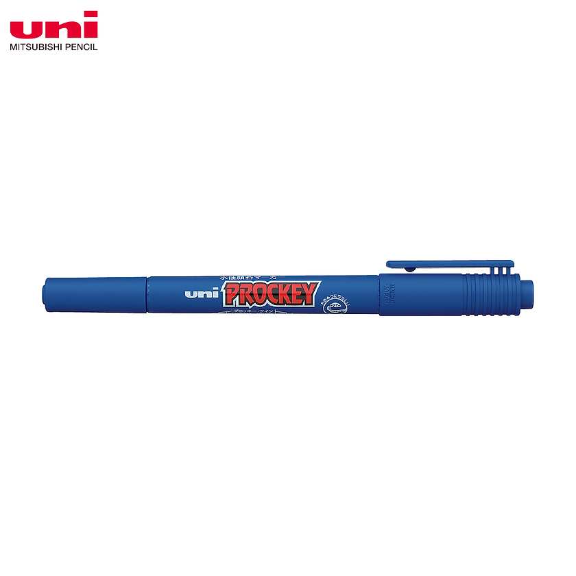 UNI Prockey waterproof twin head art marker PM-120T with fine tip for detailed permanent artwork, shown with black ink on paper.