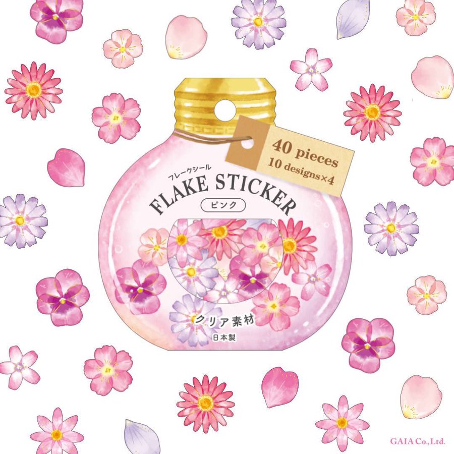 Japanese Pink Botanical Perfume Bottle Flake Stickers – Floral Clear Decals (40 Pieces)