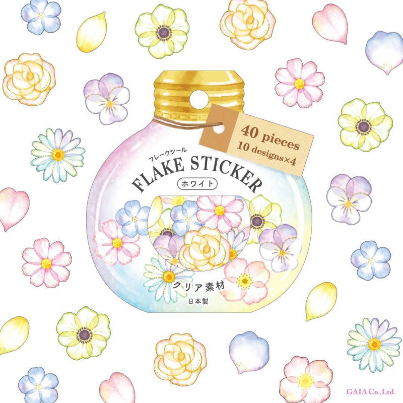 Japanese White Botanical Perfume Bottle Flake Stickers – Floral Clear Decals (40 Pieces)