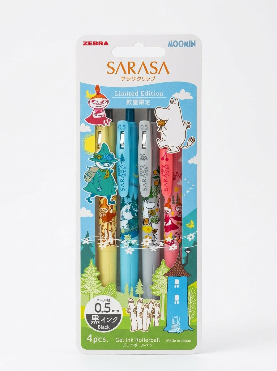 Moomin Valley x ZEBRA Sarasa Clip Gel Pens - 0.5mm Black Ink (Set of 4)