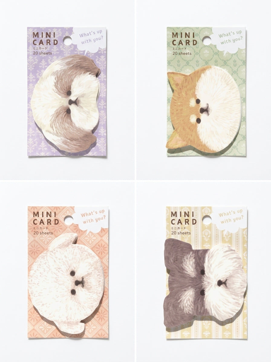 Mini stationery cards featuring cute Inu and Isu dog designs from JapanoMono's Hokkori Dog collection, with colorful, charming illustrations.