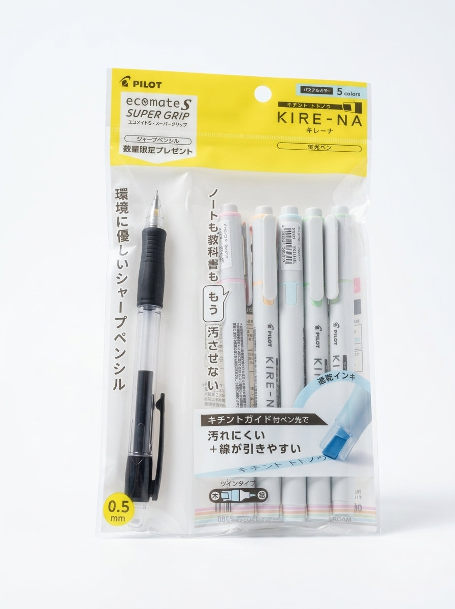 Pilot Kire-Na Highlighter - Pale Set (5-Color Pack with Bonus Mechanical Pencil)