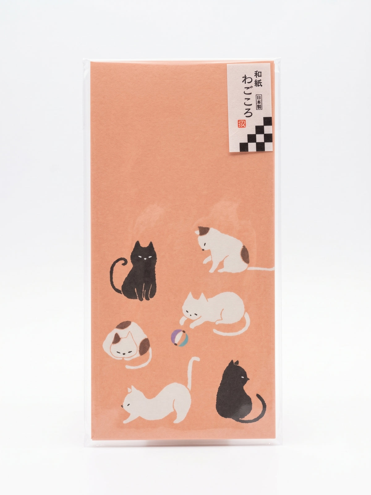 Traditional Japanese Washi Money Envelopes - Wa-Gokoro Playful Cats (6 Pieces with Sealing Stickers)