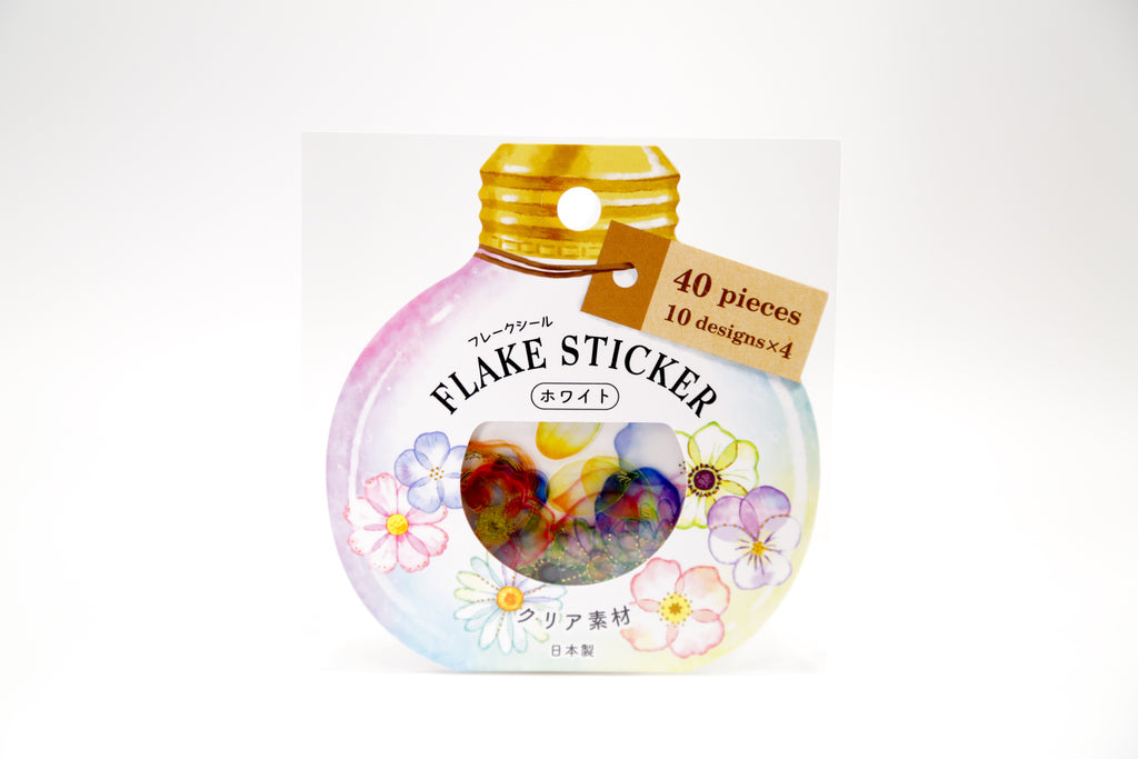 Japanese White Botanical Perfume Bottle Flake Stickers – Floral Clear Decals (40 Pieces)