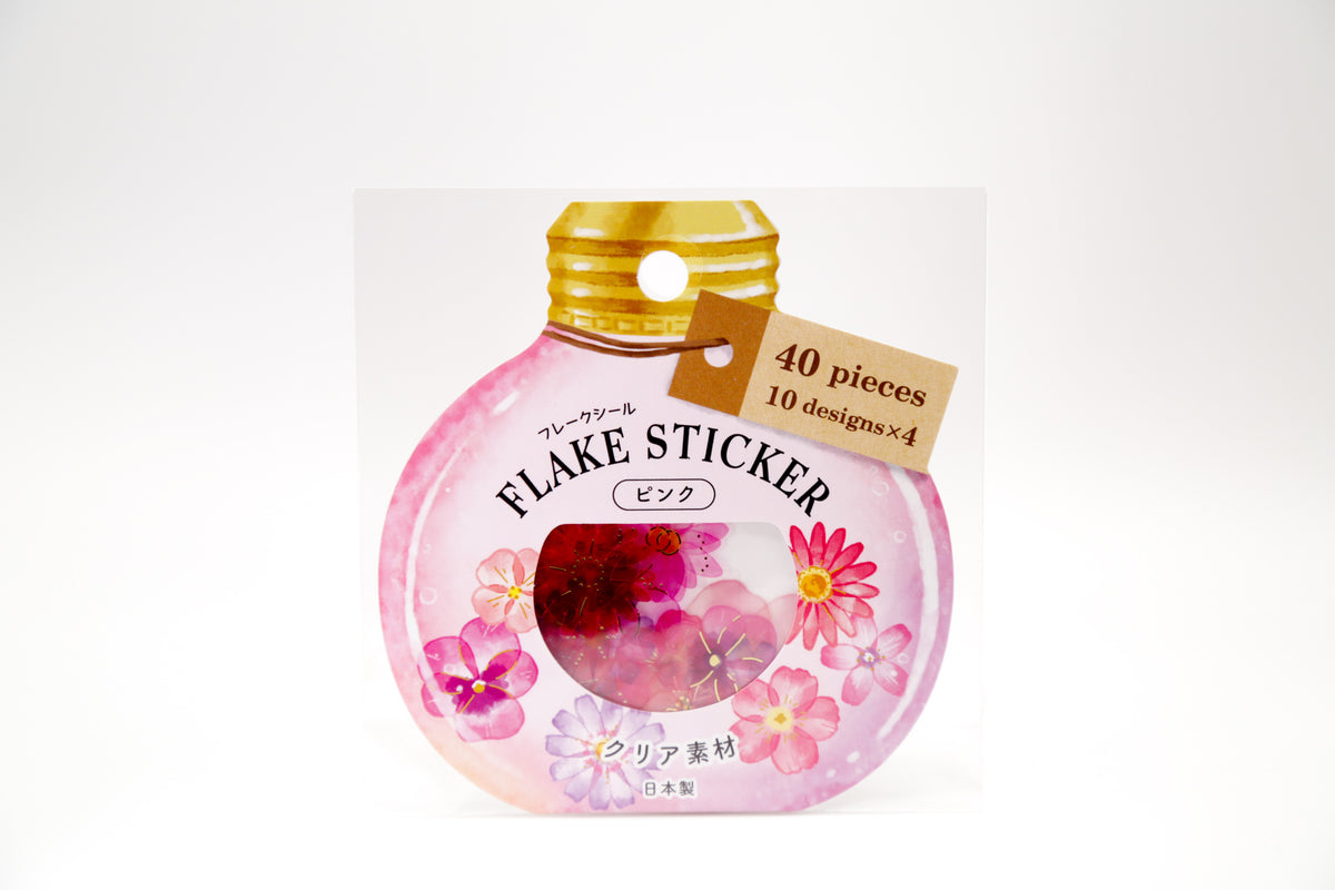 Japanese Pink Botanical Perfume Bottle Flake Stickers – Floral Clear Decals (40 Pieces)