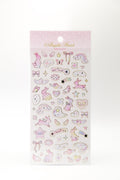 Pastel celestial stickers featuring winged bunnies, ribbons, and shooting stars by JapanoMono, perfect for decorating notebooks or crafts.