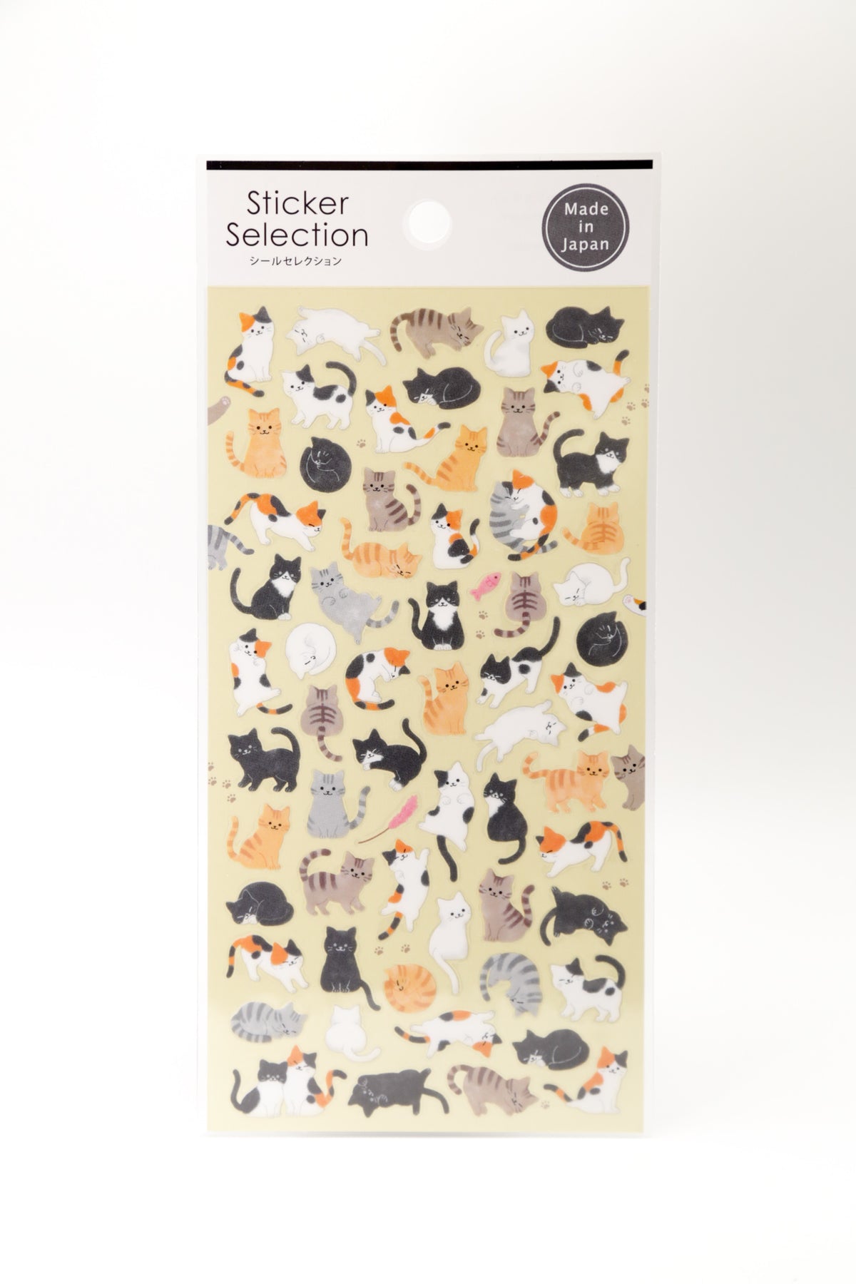 Set of playful cat stickers featuring calico and tabby cats by JapanoMono, perfect for decorating notebooks and personal items.