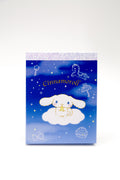Sanrio Cinnamoroll Starry Night mini memo pad showing cute Cinnamoroll character with starry sky design, JapanoMono stationery.