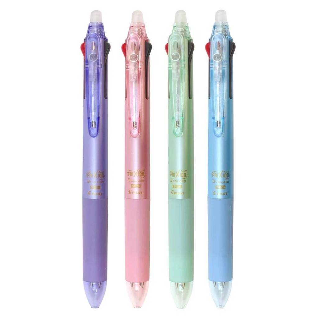Pilot FRIXION BALL 3 Slim erasable pens in 0.38mm with three ink colors, ideal for stationery and note-taking.
