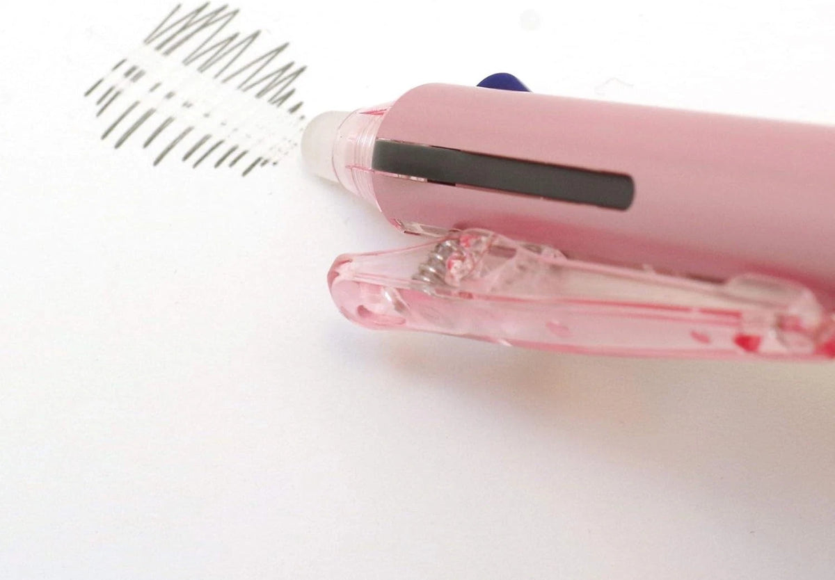 Pilot FRIXION BALL 3 Slim erasable pens in three colors with 0.38mm tip, shown with writing on paper.