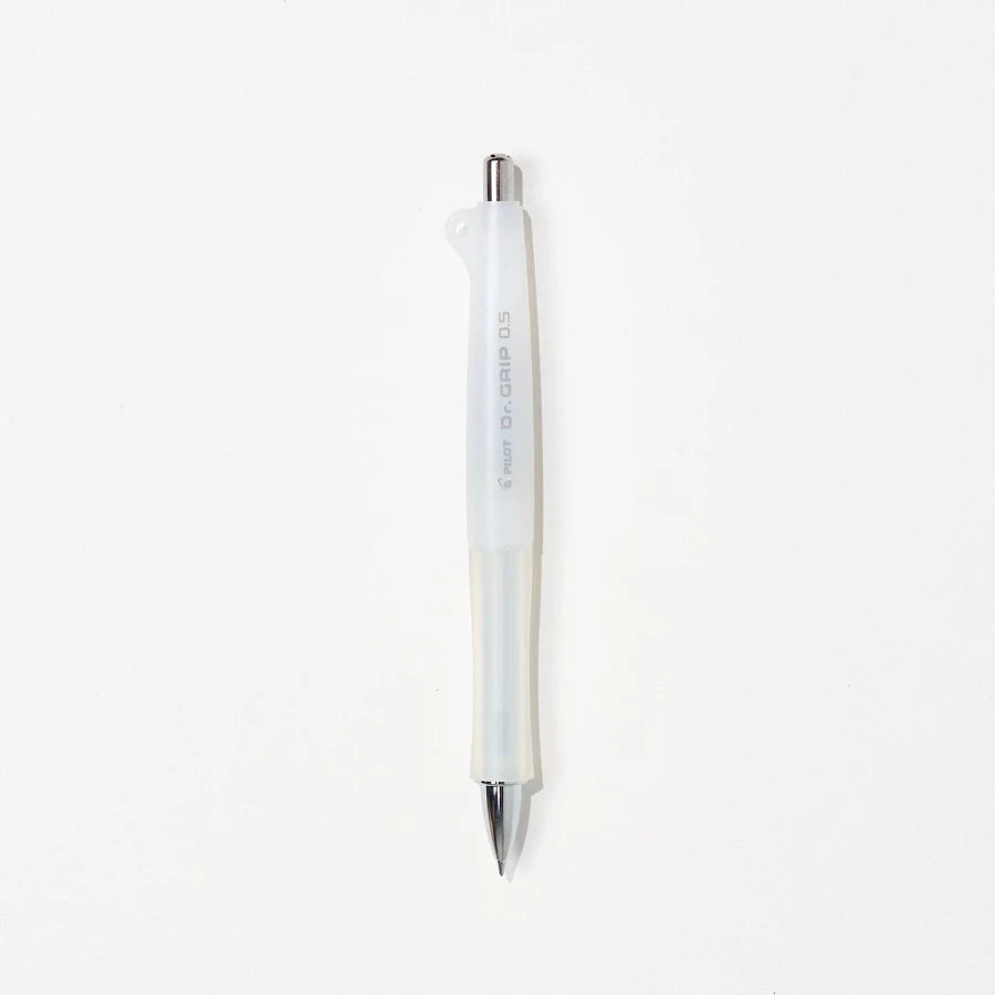 Pilot Doctor Grip Classic 0.5mm mechanical pencil in ice white with ergonomic grip, ideal for precise writing and drawing.