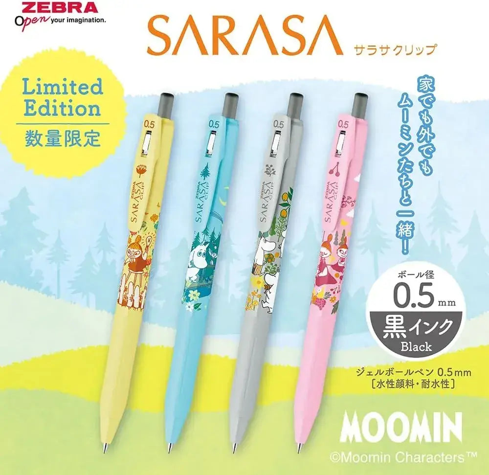 Moomin Valley x ZEBRA Sarasa Clip Gel Pens - 0.5mm Black Ink (Set of 4)